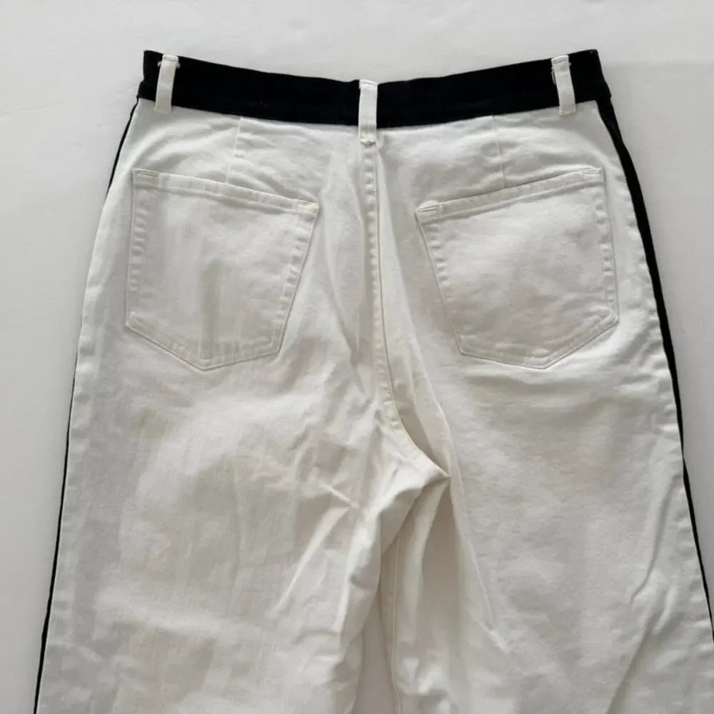 Frame Ali Wide Leg Crop White Black Tuxedo Stripe Jeans High Rise Size 29